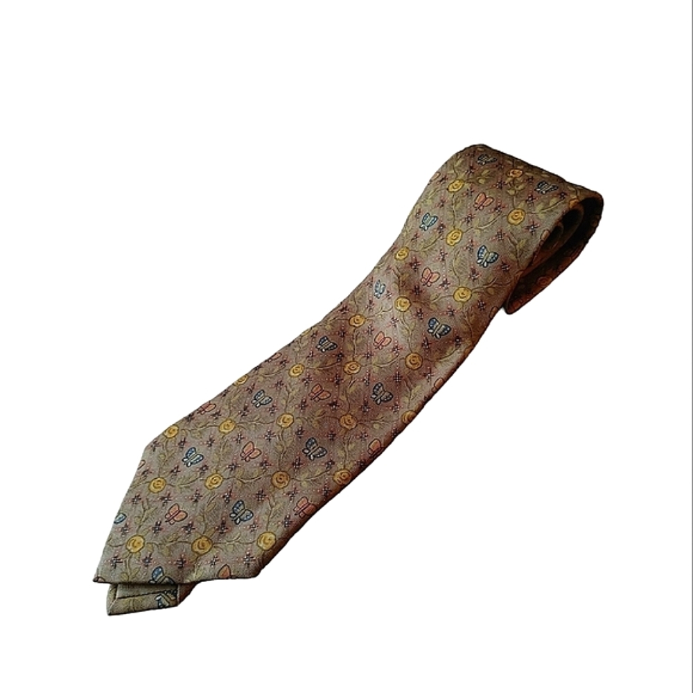 Hermes Paris Vintage Butterfly Rose Silk Tie